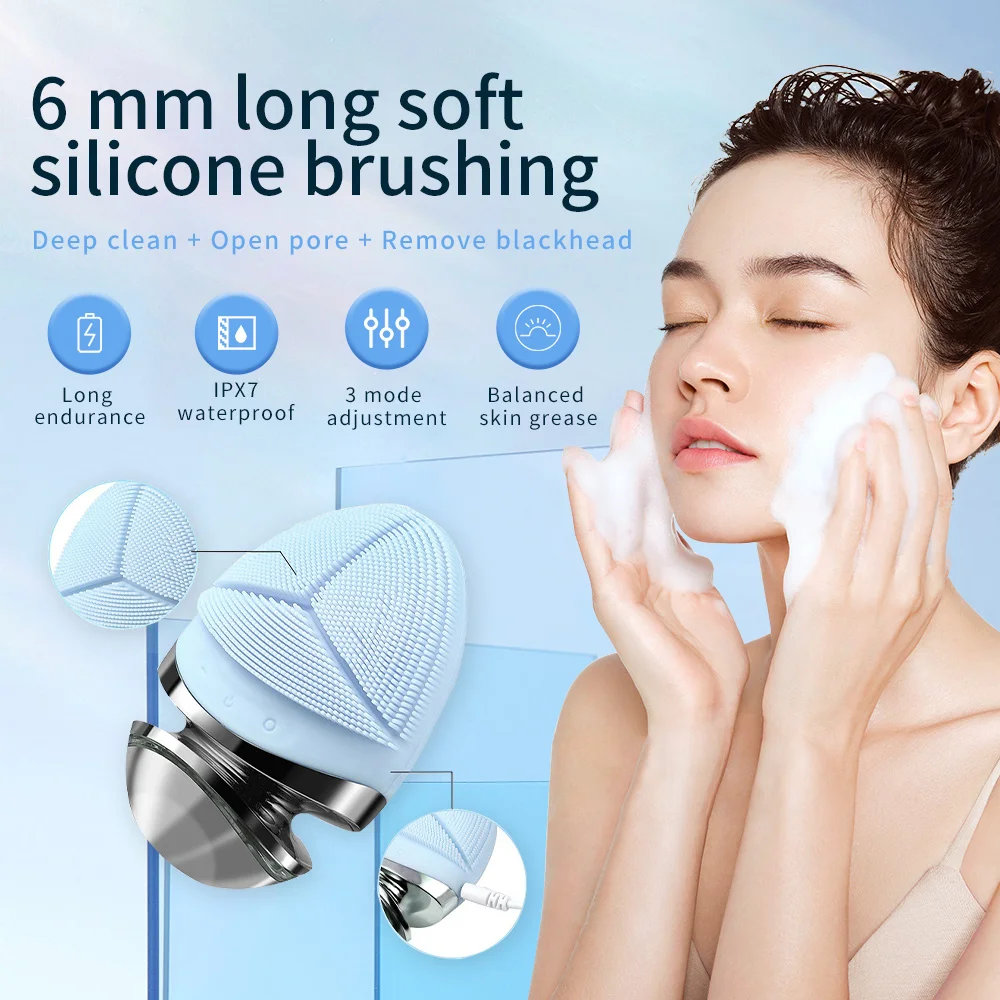 Silicone Facial Cleansing Brush Electric Face Clean Devices Facial Massager Skin Cleaner Sonic Vibration Deep Pore Cleaning Tool