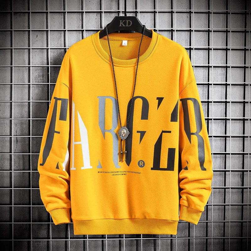 Oversize Crewneck bluza z nadrukiem mężczyzna wiosna 2021 koreański modna bluza z kapturem Streetwear Hip Hop sweter Harajuku z długim rękawem