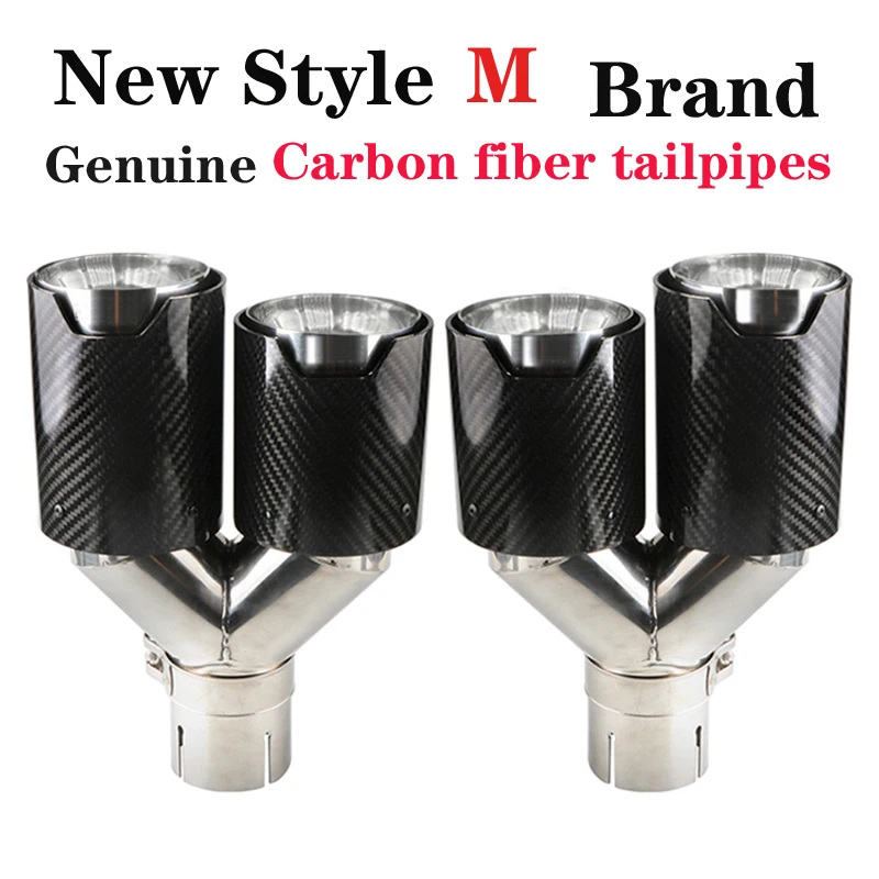 

Genuine Carbon Fiber Glossy Muffler Tip Y Shape Double Exit Exhaust Pipe Muffler M Decoration Universal Stainless Silver car tip