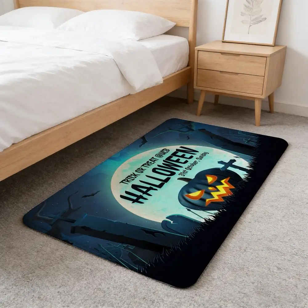 pretty happy halloween party Floor Mat Washable Absorbent Flannel Door Mat Non-Slip Indoor Floor Carpet