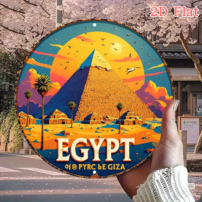 CIFBUY Vintage Egyptian Sunset Desert Landscape Metal Sign Aluminum Wall Art Waterproof Durable Decor for Home Garage Cafe