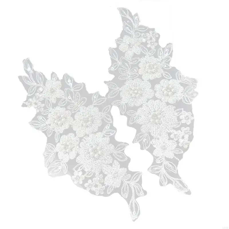 Embroidery Floral Applique Rhinestones Beads Applique Sewing on Collar Patches Wedding Dress Applique For Evening Gown Y08E