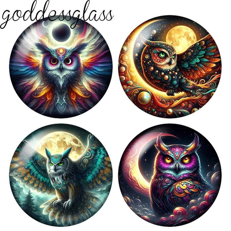 Moon Night Owl Magical Owl Animls 10pcs 12mm/18mm/20mm/25mm Round Photo Glass Cabochon Flat Back Making Findings Jewelry