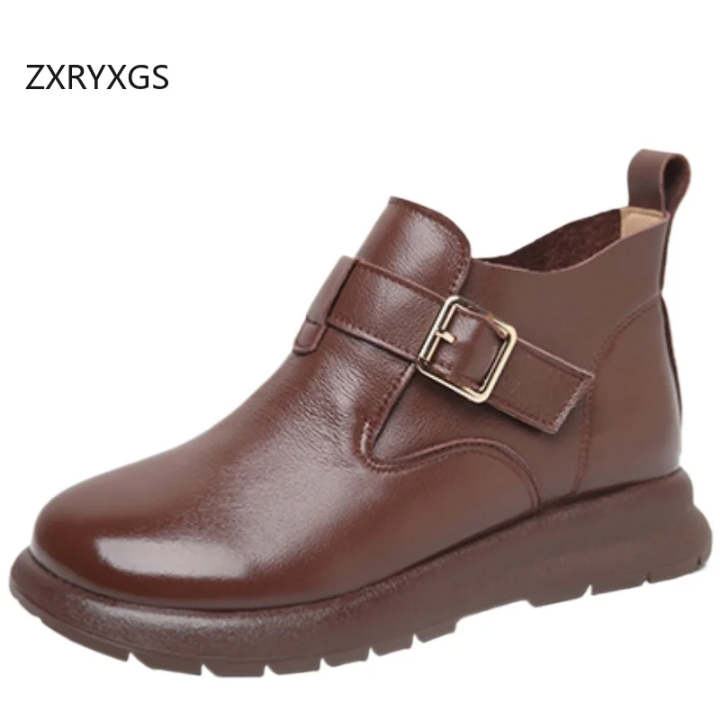 ZXRYXGS 2025 أفضل جلد البقر النساء بوط من الجلد الطبيعي حذاء واحد شقة عدم الانزلاق أحذية كبيرة الحجم موضة أحذية الشتاء الدافئة النساء #2