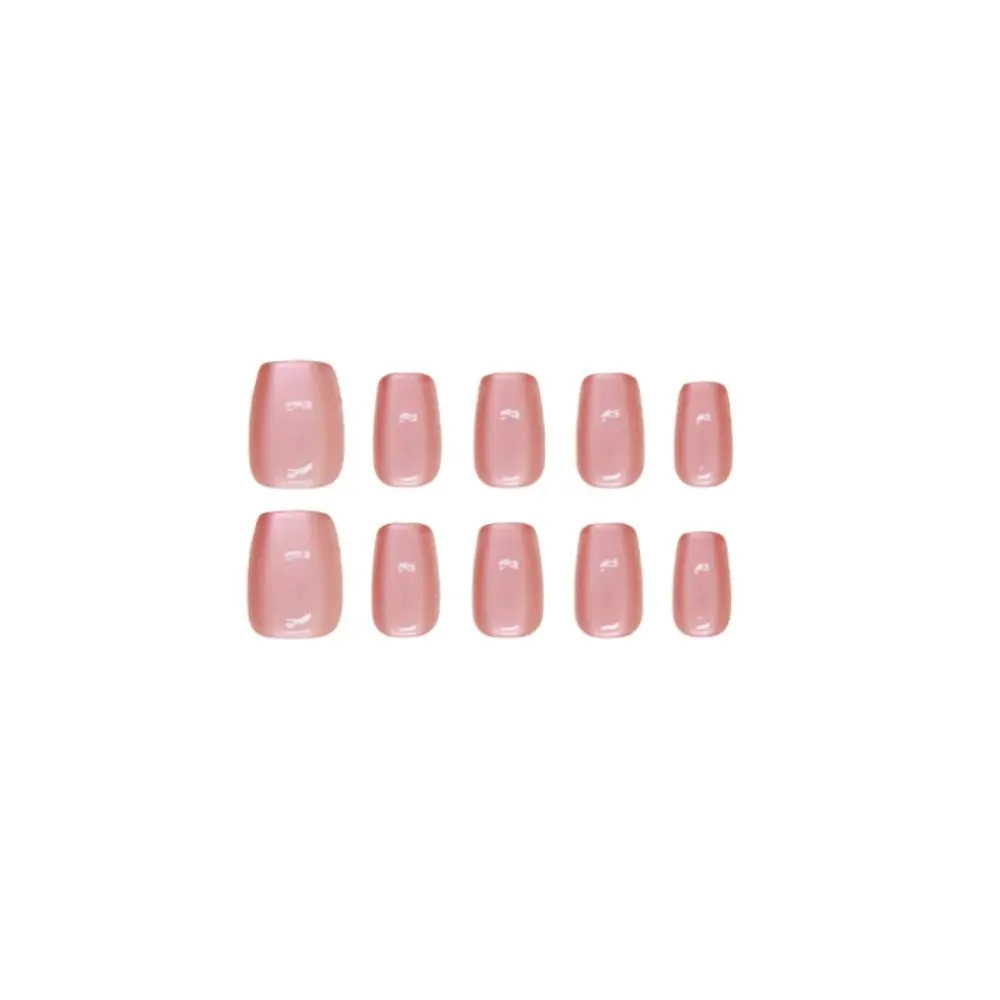 24pcs Fashion Short Ballerina False Nails French Shining Fake Nials Cat Eye Pink Blue Press on Nails Women Girls