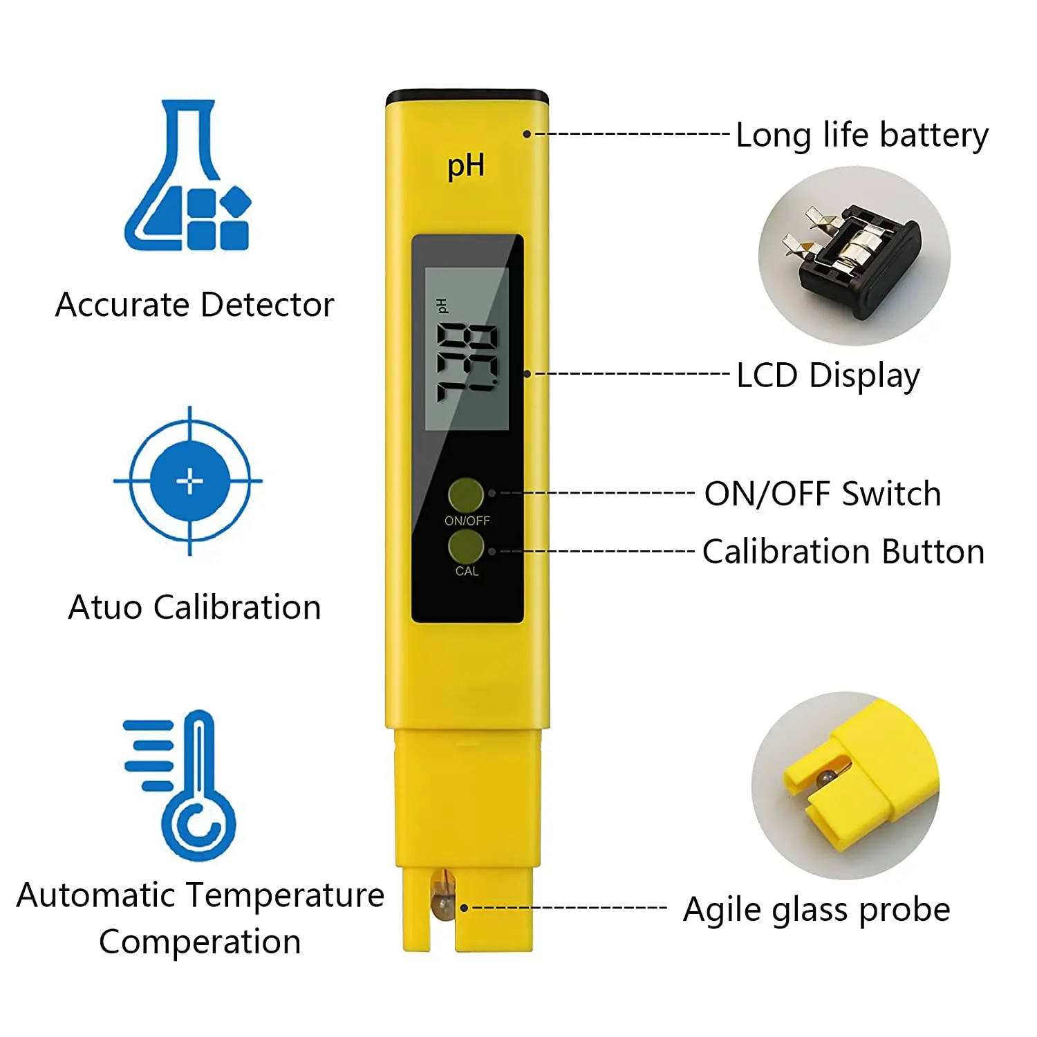 TDS Meter Digital Water Tester Digital 0-14 PH Meter Tester 0-9990ppm TDS&EC LCD Water Purity PPM Aquarium Filter with Batteries