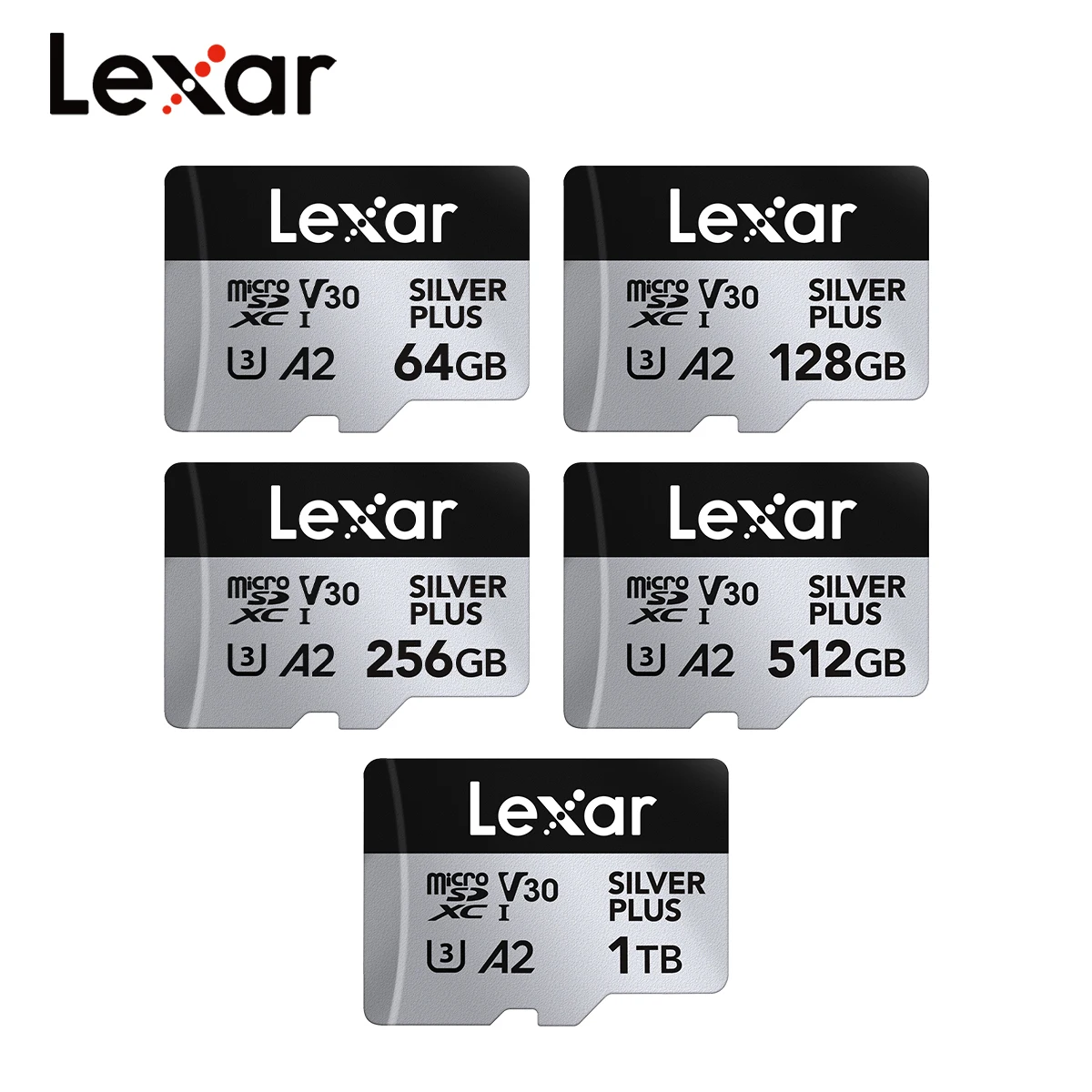 Lexar SILVER PLUS microSD SDXC UHS-I A2 V30 U3 205MB/s 1366X TF Memory Card 64GB 128GB 256GB 512GB 1TB for DJI Drone 4K Video