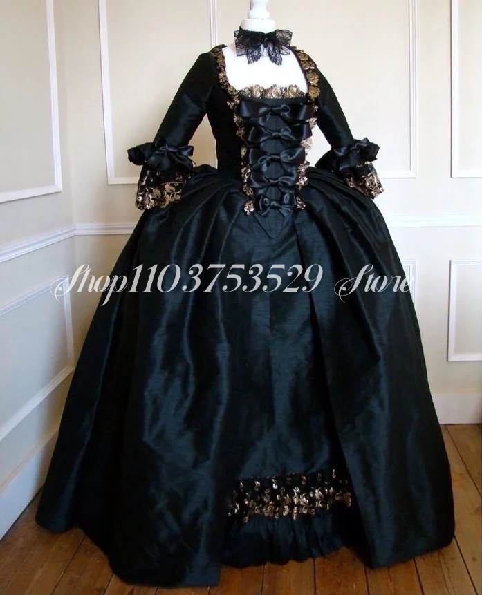 Vintage Victorian Prom Dress Black Half Sleeve Square Neck Satin Pleated Gothic Steampunk Corset Prom Renaissance فساتين سهرات