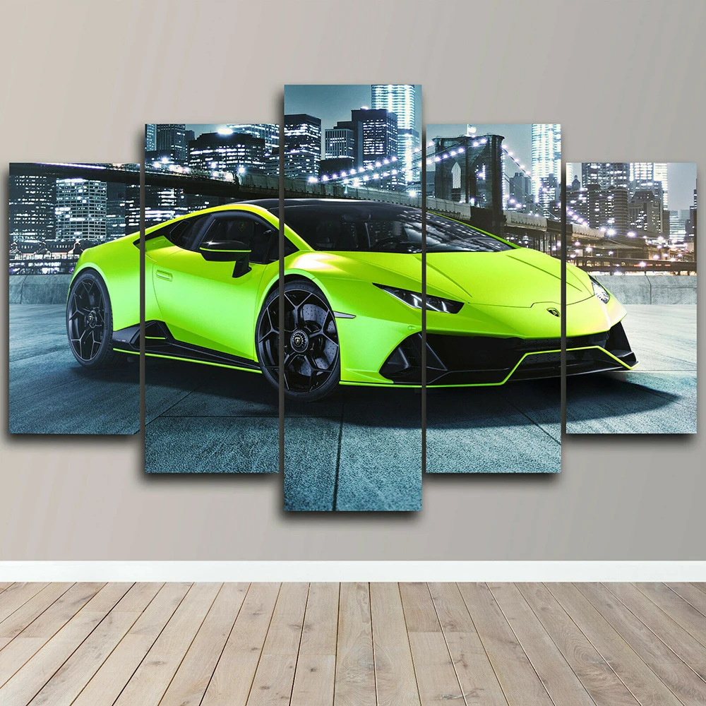 Huracan Green Super Car Poster 5 Panels Canvas Wall Art Painting Living Room Picture Print Decoration Artwork Mural Interior Art