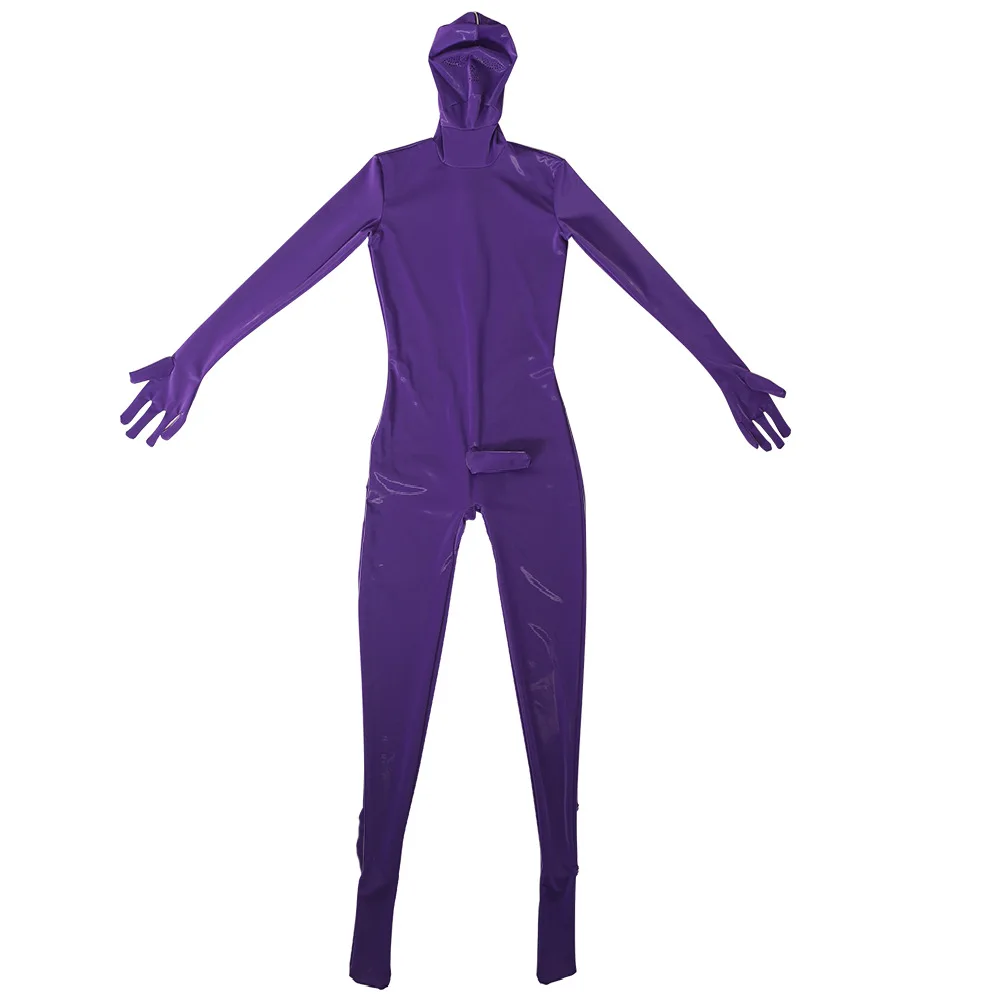 Cosplay Full Bodysuit High Elastic Faux Latex Catsuit PU Leather Separate Finger Bodystocking Tights Mens Leotard Conjoined