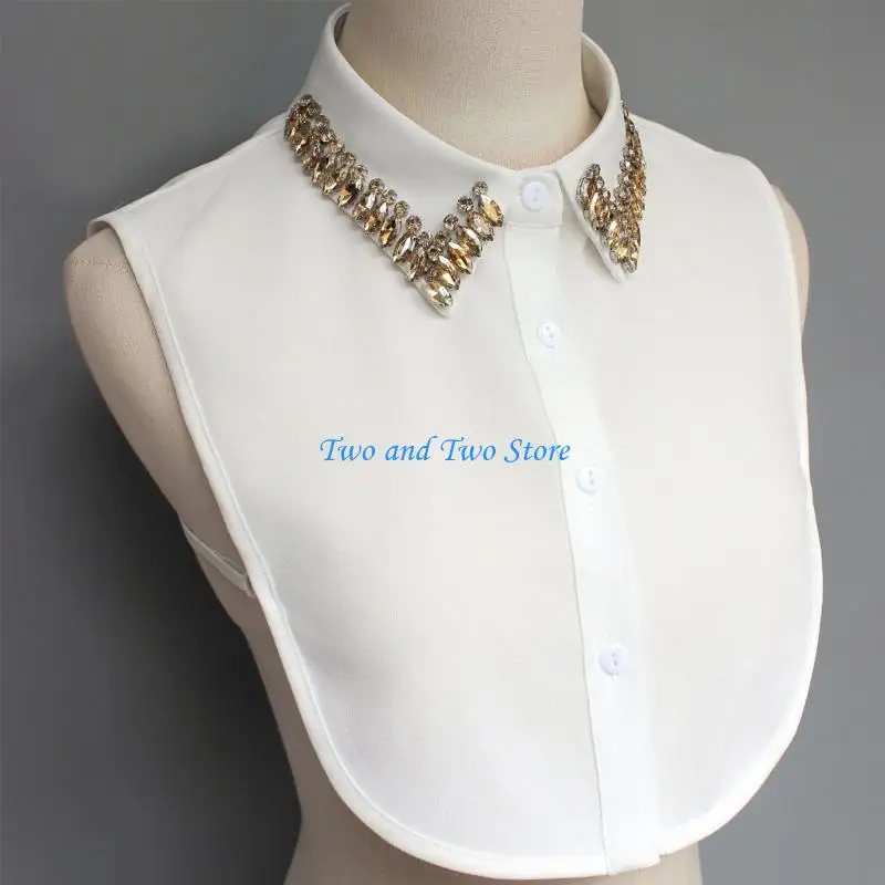 HX6F Women's False Collar Rhinestones Detachable Collar Half Shirts Blouse