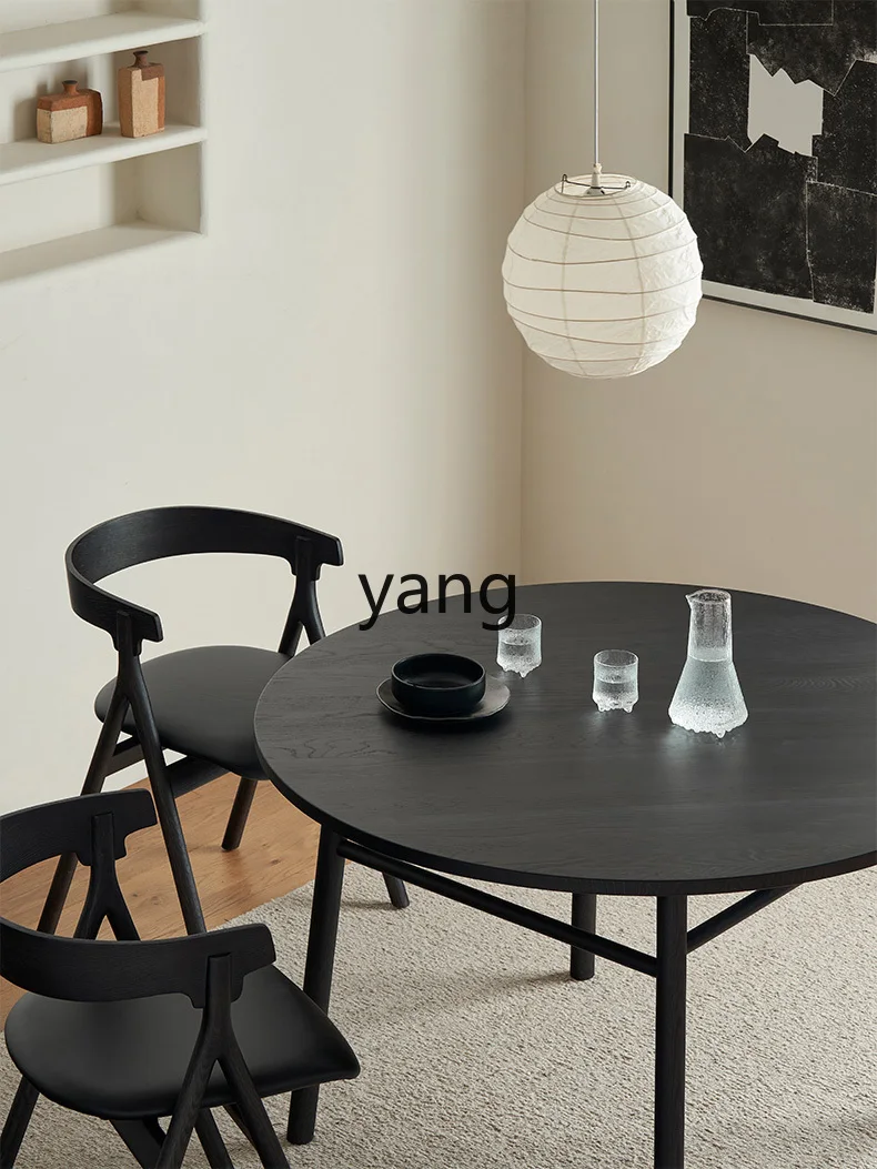 LXL round Dining Tables and Chairs Set Light Luxury Solid Wood Small Apartment Home Table