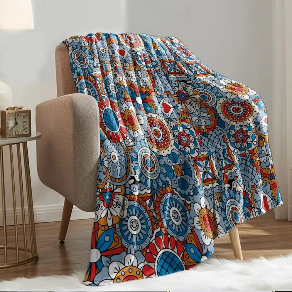 1 Stück Flanelldecke mit Mandala-Muster für Couch, Bett, Sofa, warme Decken, perfekte Festival-Geschenke, Liebe, Blumen im böhmischen Stil
