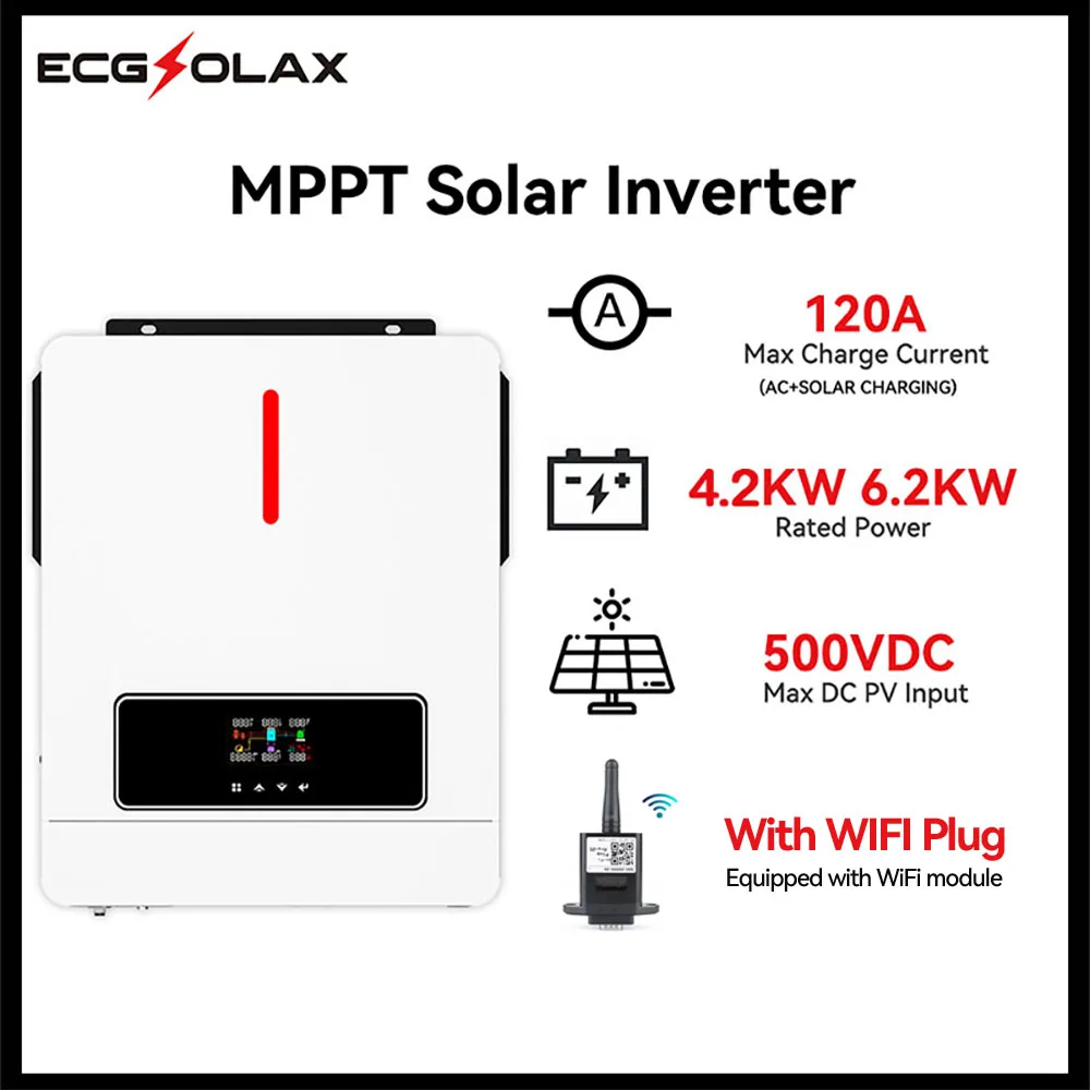 

гибридный солнечный инвертор ECGSOLAX 4.2KW 6.2KW гибридный инвертор 6200W 24V 48V 120A чистый sinus cолнечные инверторы солнечный контроллер MPPT с WiFi Инвертор гибридный гибридный инвертор 48 в