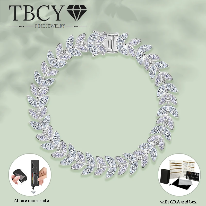 

TBCYD Full Moissanite Marquise Tennis Bracelet for Women 925 Sterling Silver GRA Certified Leaf Shape Plated 18K Luxury Jewelry