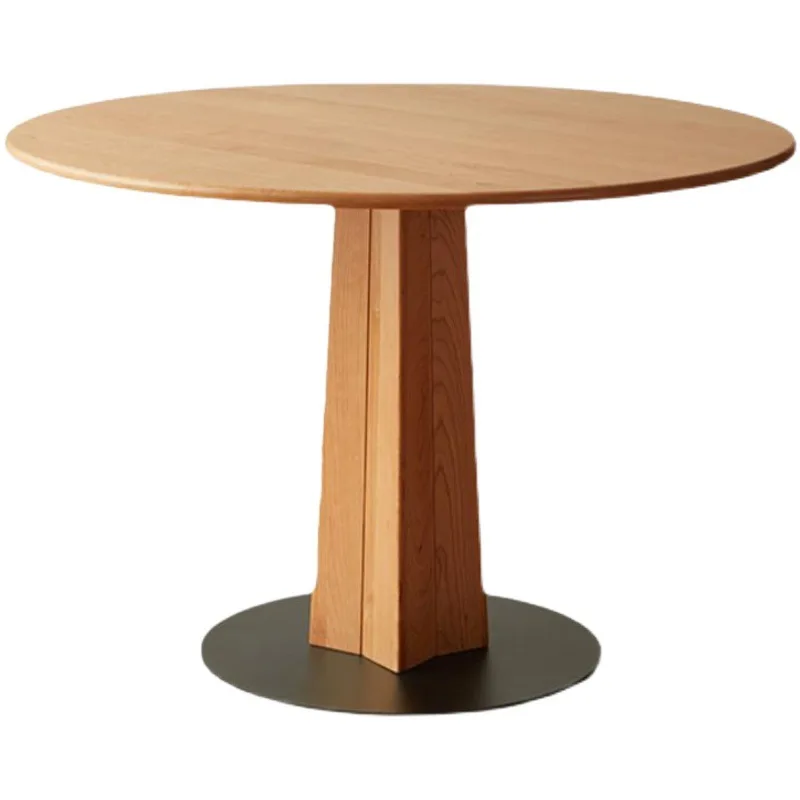 

Nordic solid wood cherry wood dining table small apartment log round retro style home coffee table