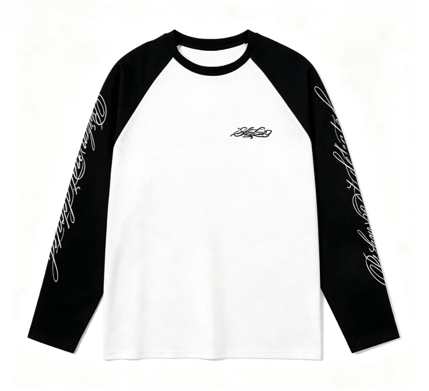 Shoulder long sleeved T-shirt unisex black and white shoulder T-shirt West Coast street wear 3D printed casual top unisex
