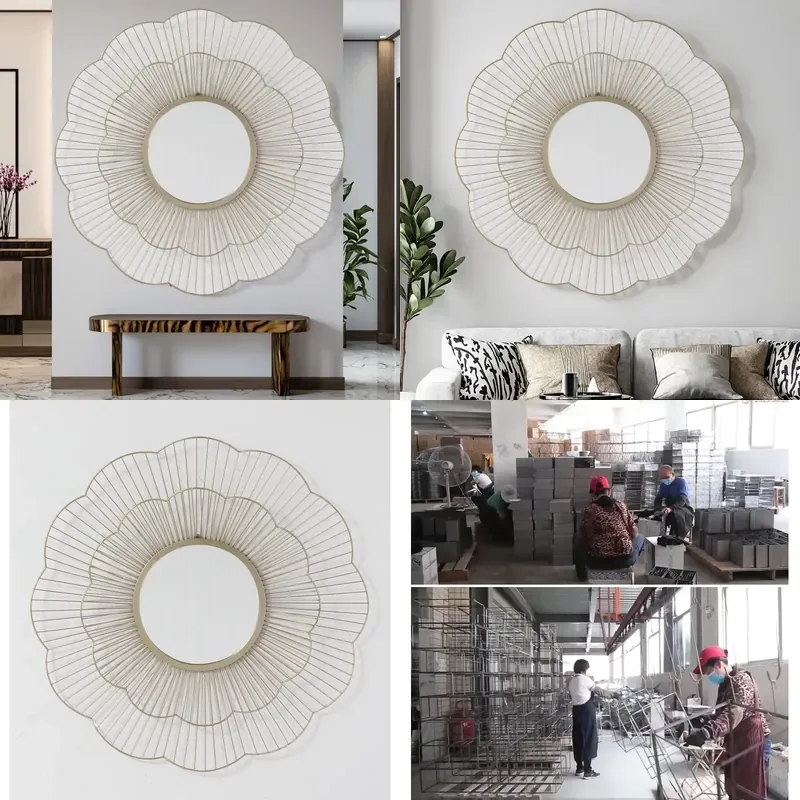 for 2025 Flower Shape Wall Mirror Luxury Custom Bathroom Modern Gold Metal Glass Special Shape Home Decoration