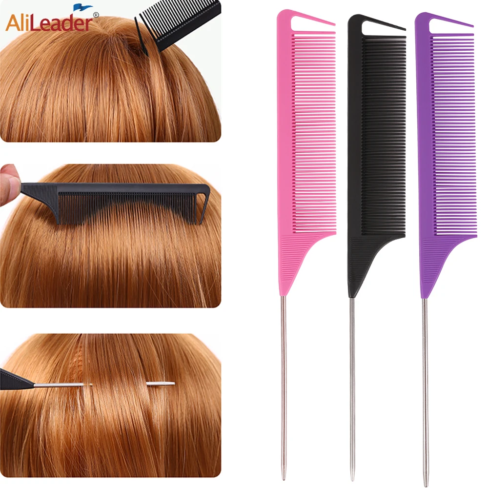 

1 Pcs Rat Tail Comb Professional Anti-static Styling Comb Metal Hair Pick Detangling Combs for Curly/Braiding/Styling Hair