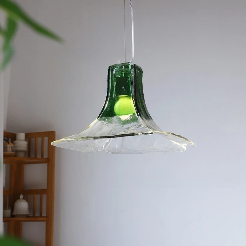 

French Retro Gradient Green/smoke Gray Glass Ceiling Pendant Lights Living Room Bedroom Kitchen Restaurant Iron Art Hanging Lamp