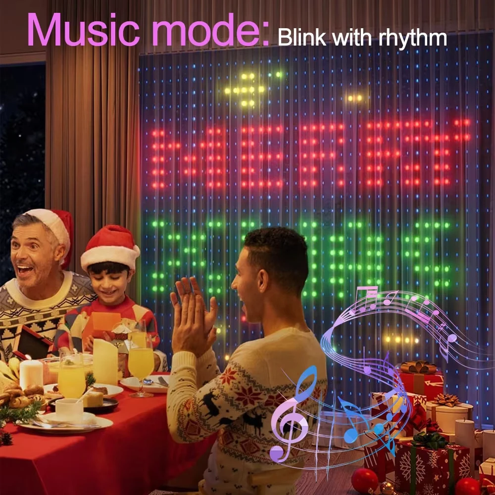 Intelligente LED-RGB-Vorhanglichter, USB-App-Steuerung, String-Musik-Synchronisierung, DIY-Muster und Text, programmierbare Lichterkette für Weihnachten