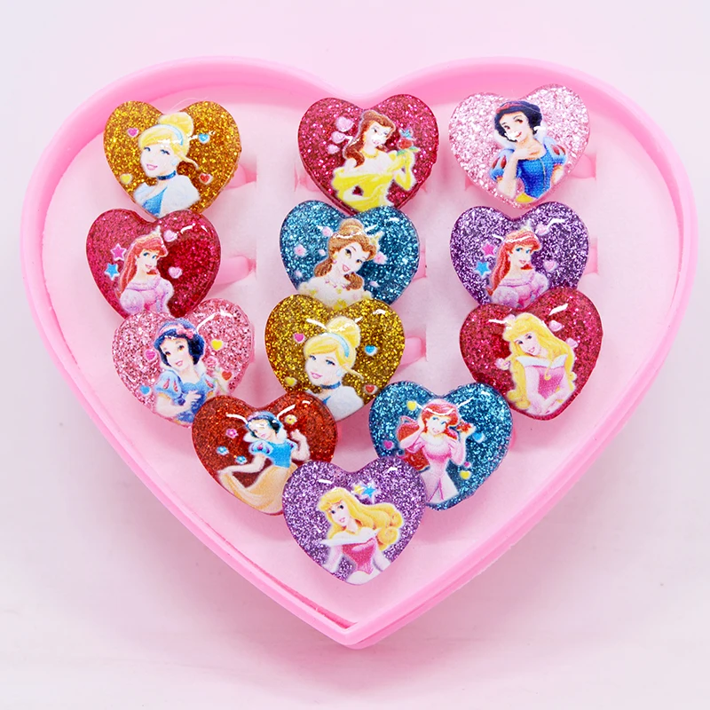 12pcs/box Disney Frozen Elsa Anna Princess Ring Resin Snow white Kids Finger Rings Girls Gifts Children Birthday Party Supplies