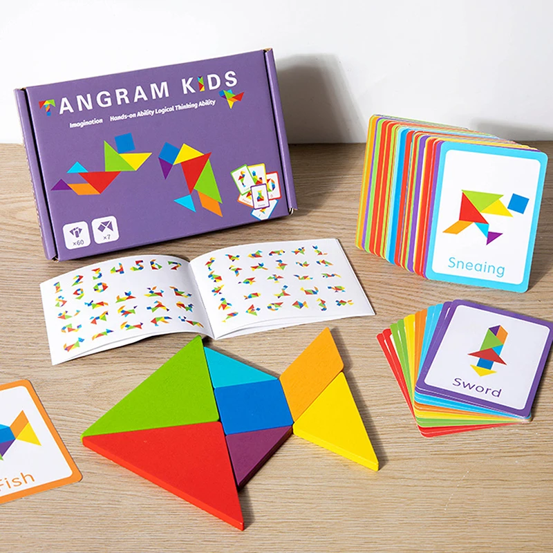 3D Houten Tangram Legpuzzels Bordspellen Kinderen Montessori Educatief Speelgoed Kinderen Kleuterschool Geometrische Vorm Leermiddel