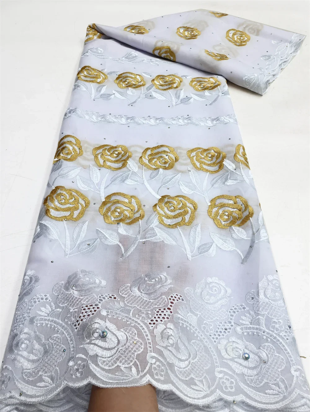 

5 Yards African Nigerian Fabric Lace Swiss Voile Cotton Fabric Stones High Quality Elegant Sewing Party Dresses For Women
