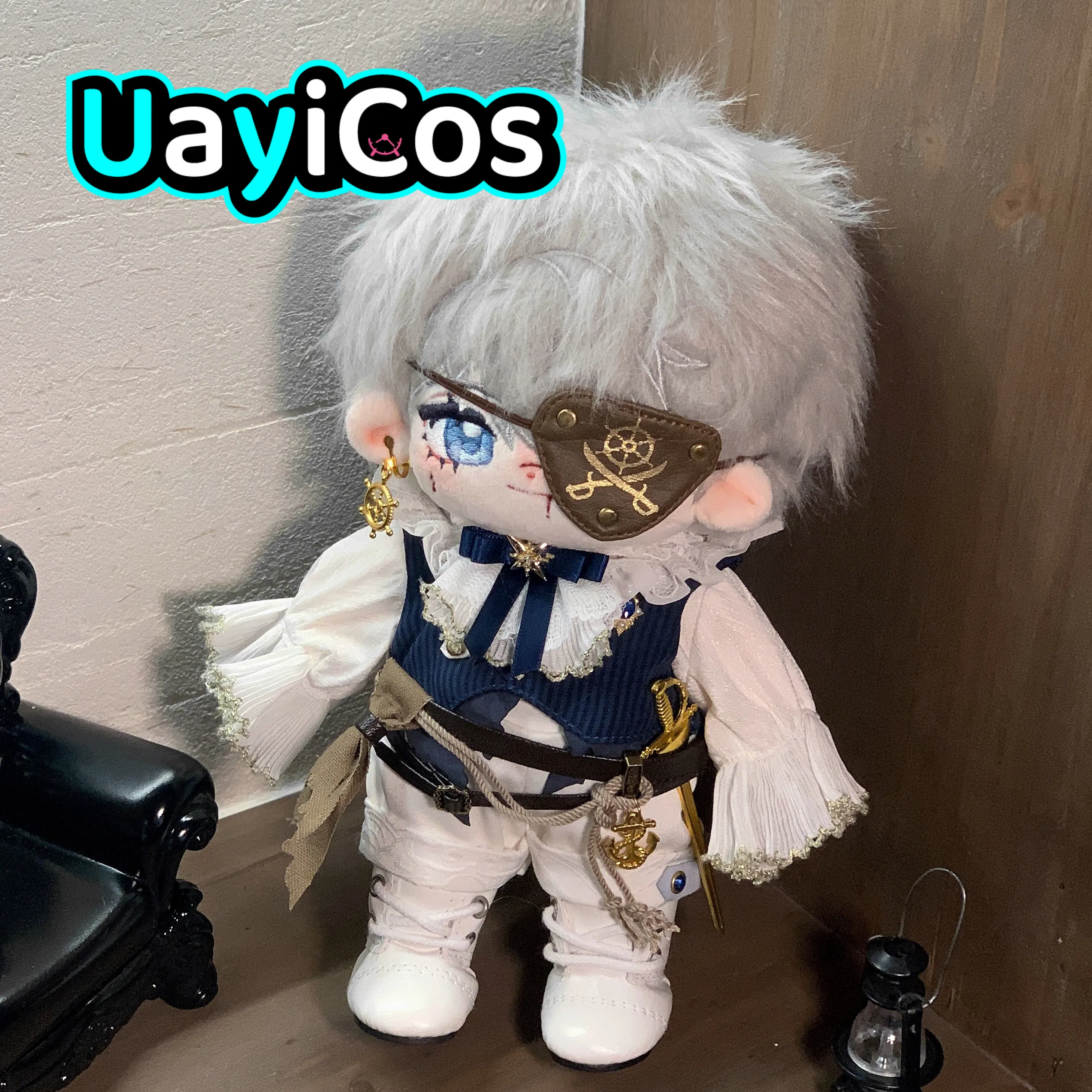 20cm Doll Clothes Captain Pirate Western Gorgeous Shirt Pants Vest Eye Mask Belt  Ear clip Coat Hat Clothing  Suit Anime Game T