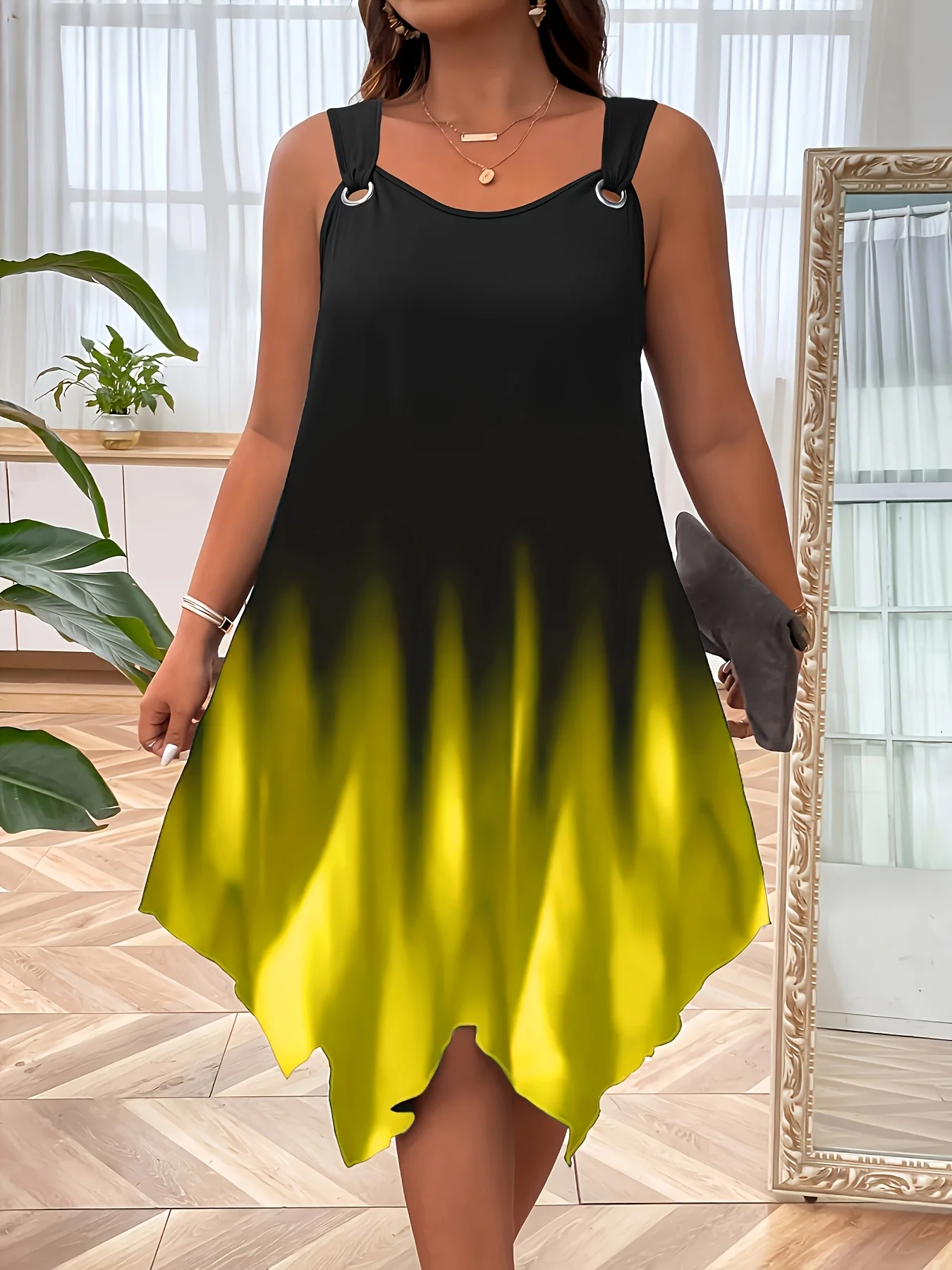 Schickes Übergrößen-Sommerkleid für Damen mit stilvollem Trägerdesign für mühelose Sommer-Eleganz – Detail 10