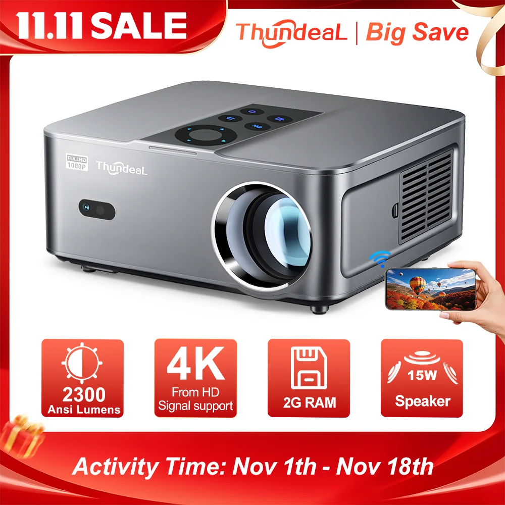 ThundeaL TD98 Mini Full HD 1080P Portable Projector Android 2K 4K WiFi 2G TD98W Mini Smart Video Home Theater 3D Beam Projector