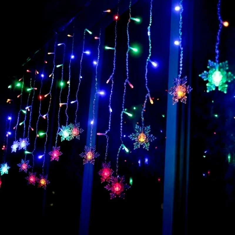 3.2M Christmas Snowflakes LED String Lights Flashing Fairy Curtain Lights Waterproof For Holiday Party Wedding Xmas Decoration