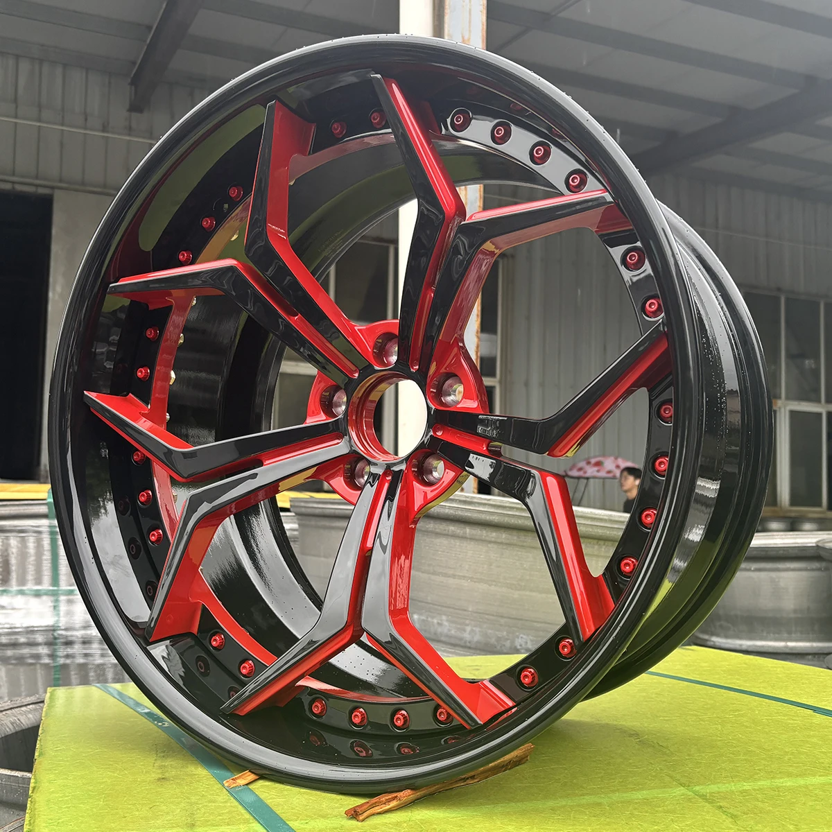 Viaol Black and Red 2-Piece Forged Wheels Alloy Rims  5x120 4x100 5x108 6x139.7 5*114.3 for C7 C8 M2 M3 Mustang F12 GTR Camaro