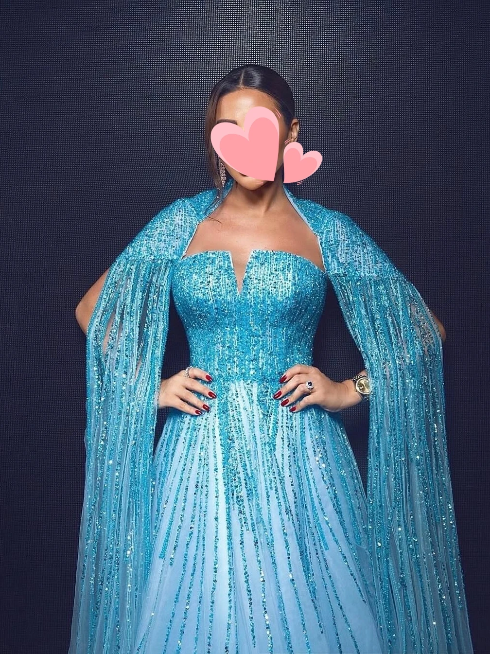 ชุดราตรีออกงาน Oisslec ดีไซน์หรูหราสไตล์วินเทจ สีฟ้าหวาน ประดับลูกปัดวิบวับ พร้อมผ้าคลุมไหล่สุดเซ็กซี่ ทรงเอไลน์ เหมาะสำหรับงานพรอมหรืองานเลี้ยงตอนเย็น