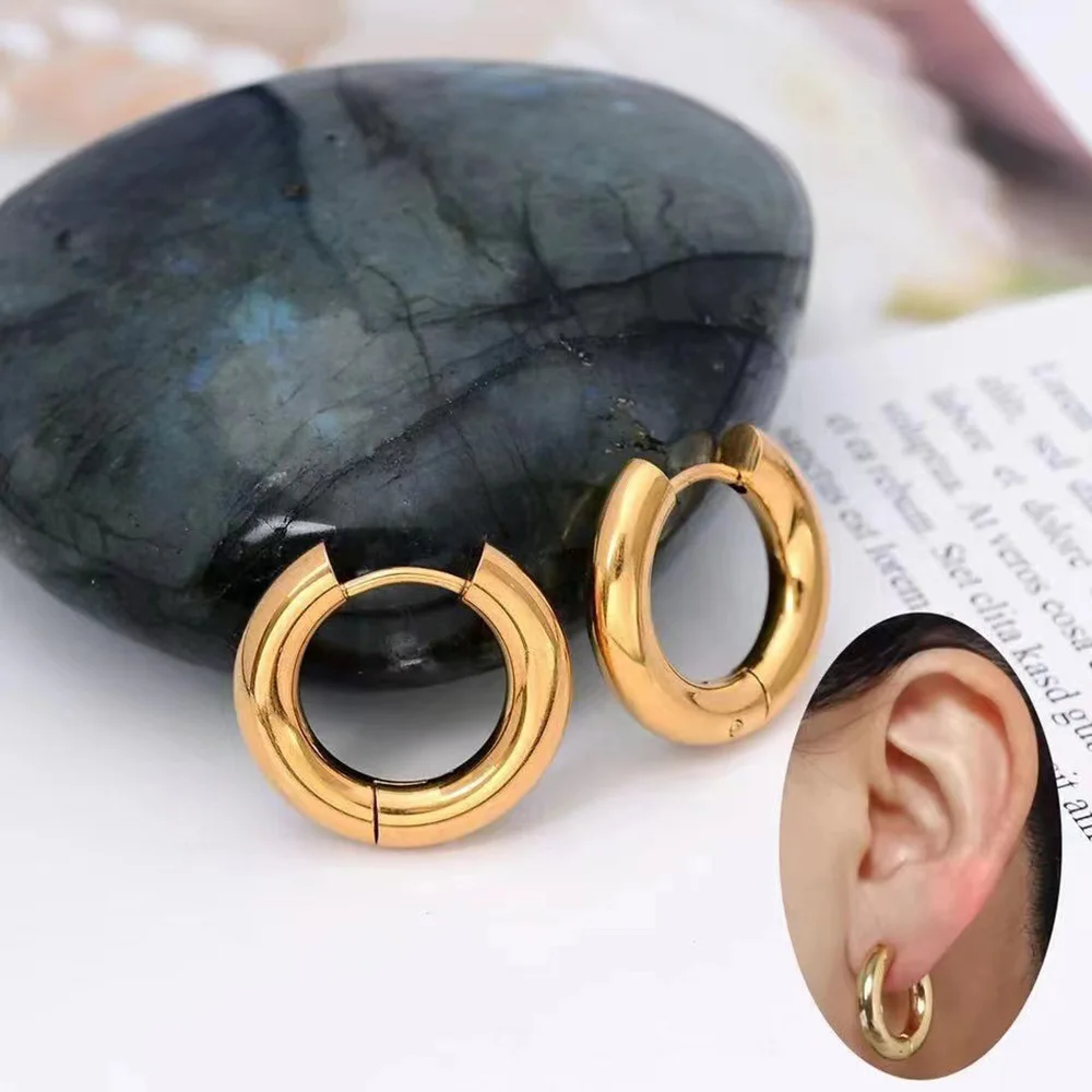 Geometry Simplicity Circle Hoop Earrings For Men Women's Stainless Steel Hip Hop Gold Color Fashion Jewelry Gift KAE163