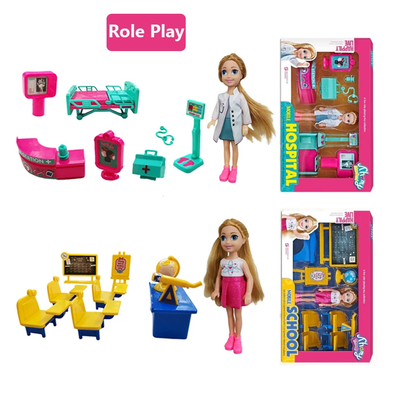 Cute 5.5in/14cm Doll And Accessories Funny Role-Playing Toy Medical School Theme Playset, Giftbox Pack Chirstmas Birthday Gift