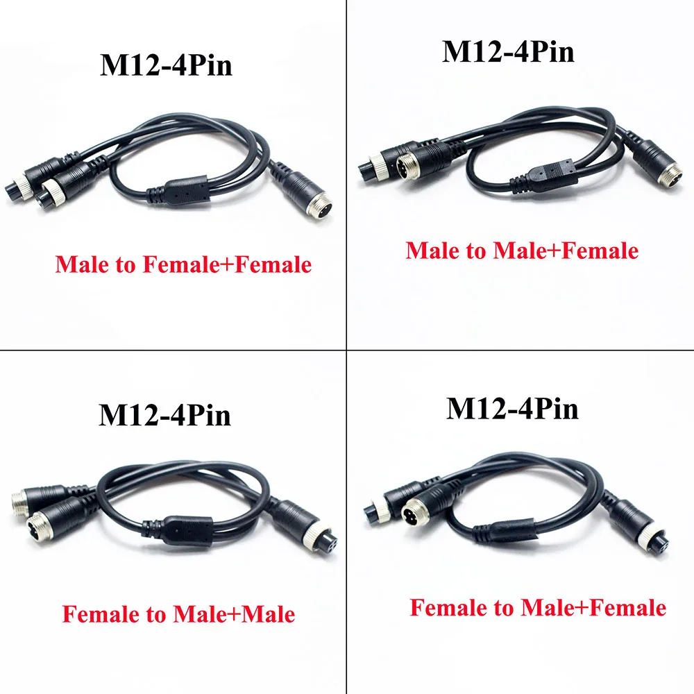 1Pcs 4 Types 4Pin M12 Aviation Head to Aviation Head Male / Female Extension Y Splitter Cable Adapter for CCTV Camera Connector