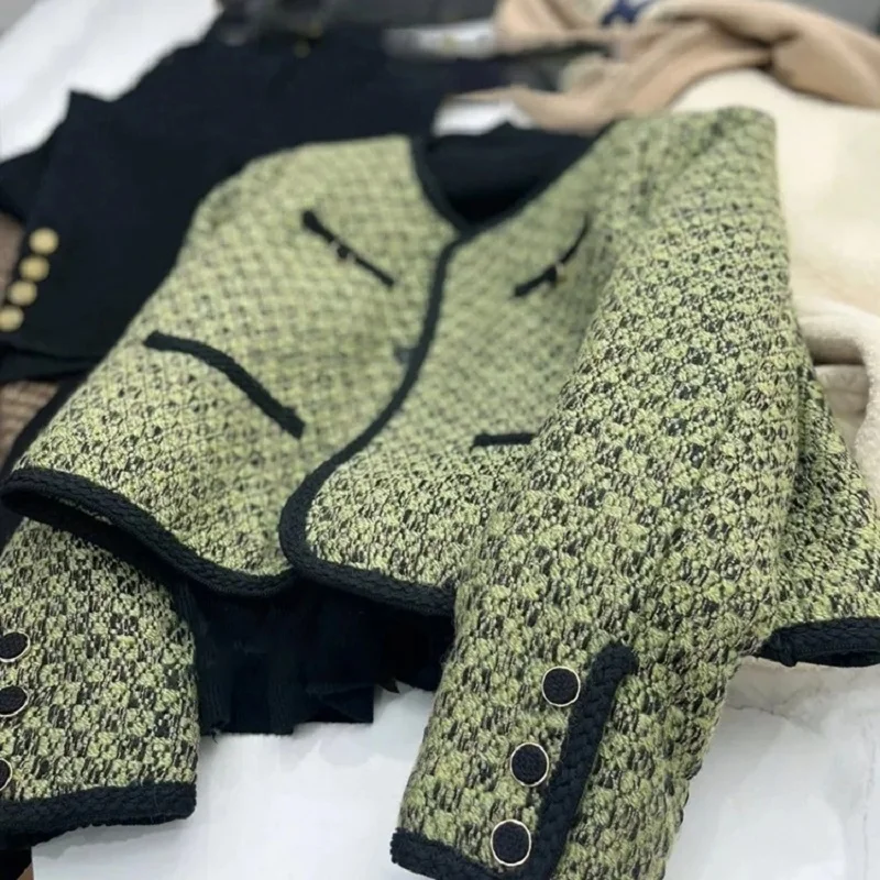 Popular Beautiful Spring Autumn Coat Women's Chic Green Brown Tweed Jacket
