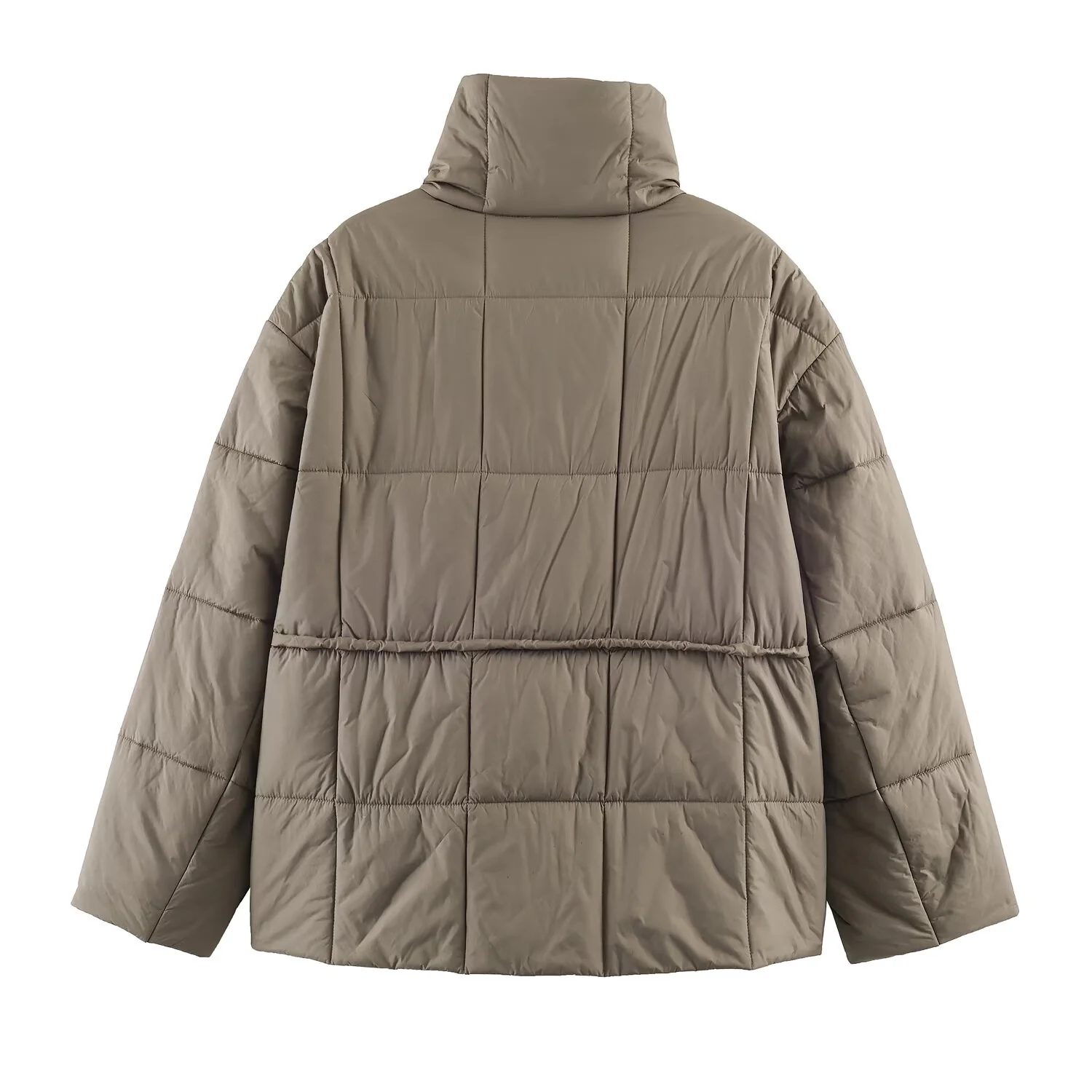 2025 Winter New Women's Casual Fashion Simple Versatile Stand Collar Long Sleeve Short Cotton-padded Jacket with Belt