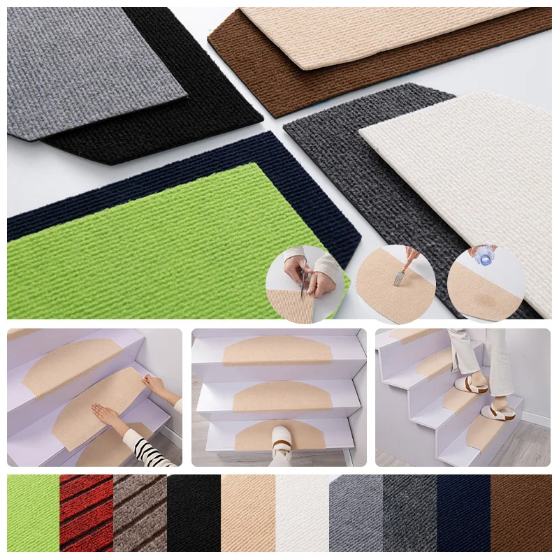 60x24cm 13pcs Self-Adhesive Stair Rugs Soft Stair Stepping Mat Non Slip Carpet Protector Rug Stair Treads Covers Rugs Foot Mat