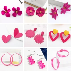 2024 New Rose Red Flower Hanging Earrings for Women Love Heart Blooming Florals Cute Lovely Female Ear Jewelry brincos new