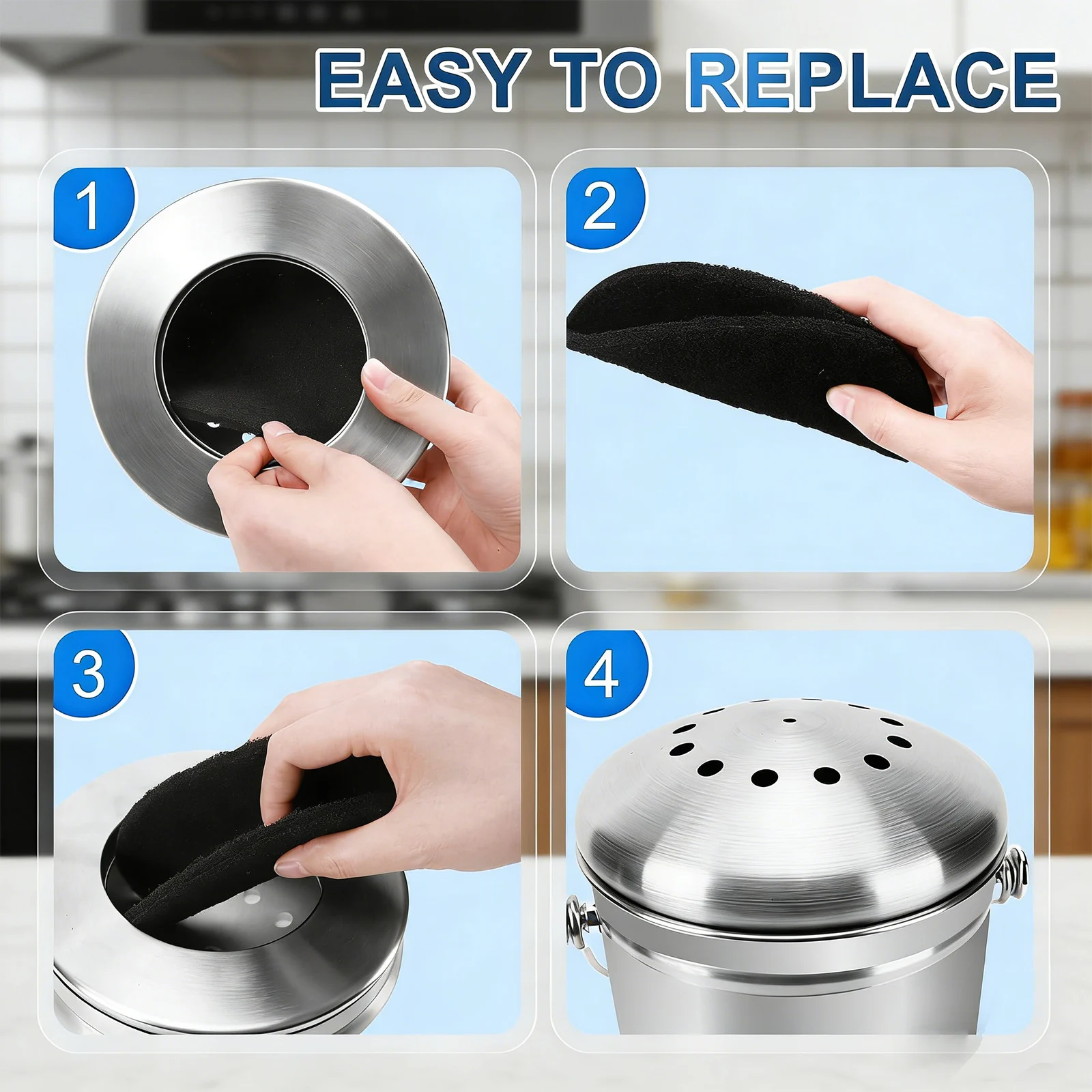 10Pcs Charcoal Filters for Kitchen Compost Bin Deodorizing Adsorbing Pads for Kitchen Use Charcoal Home Bucket Refill Sets