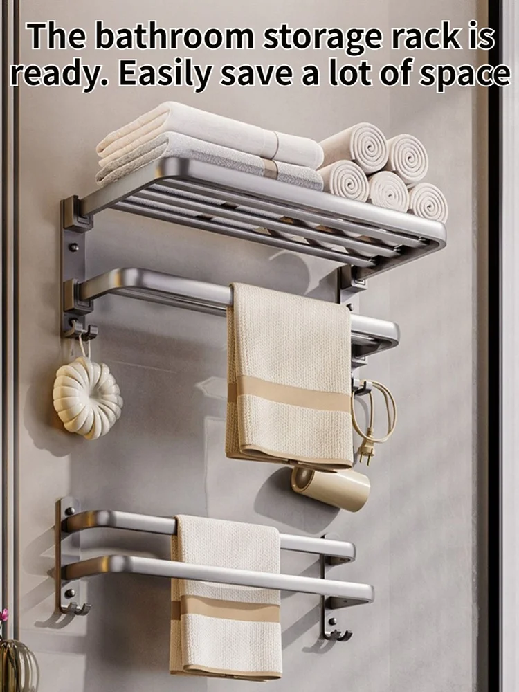 Towel Rack Space Aluminum Toilet Storage Rack Wall Mounted BathTowel Rack Upgrade And Thicken Grey/Black 40CM-60CM