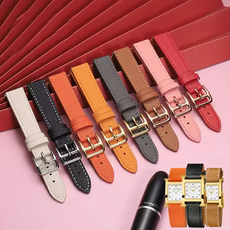 

Ремешок для часов Hermes H, ремешок для часов из натуральной кожи, серия HOUR, квадратный циферблат, тонкий оранжевый, удобный мягкий браслет из воловьей кожи, 20 мм