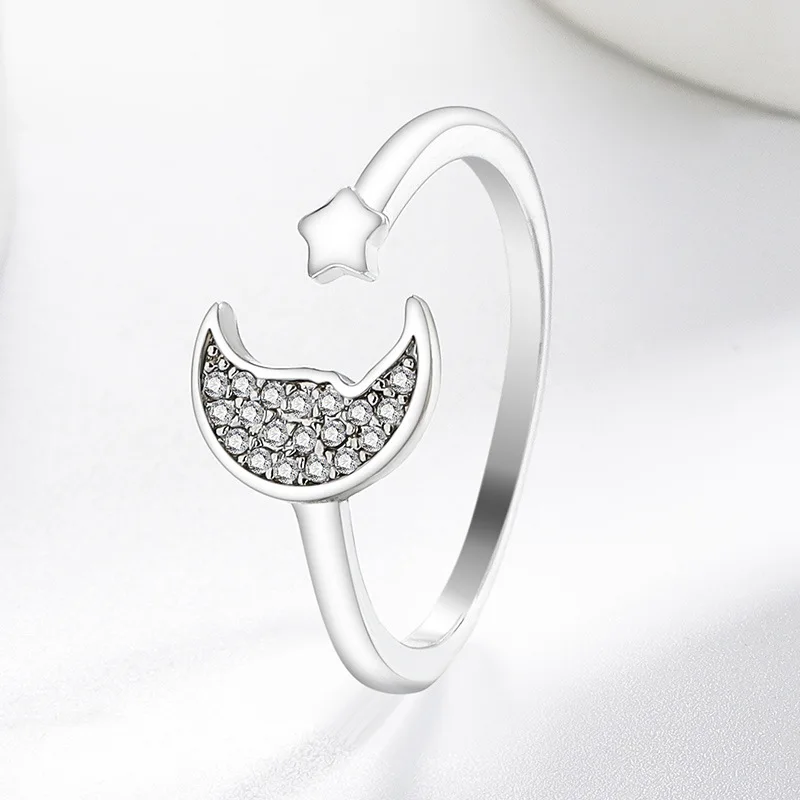 2026 Korean-style fashionable ladies' star and moon open-ended ring - simple and exquisite jewelry and accessories