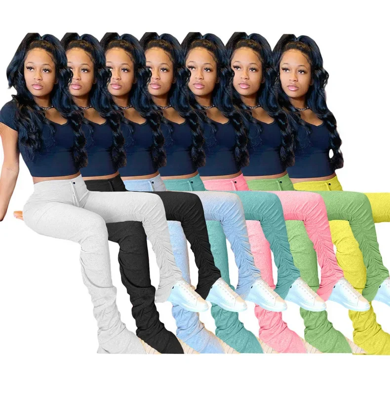 High Waist Long Joggers Workout Active Pants Jogging Yoga Sports Wholesale Women Stacked Leggings