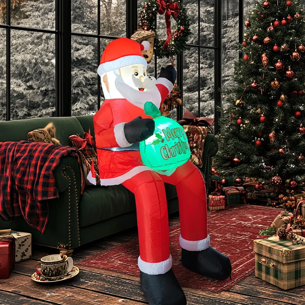 1.8M Christmas outdoor inflatable santa claus Inflatables Outdoor Sitting Gift Package for Outdoor Christmas Decoration