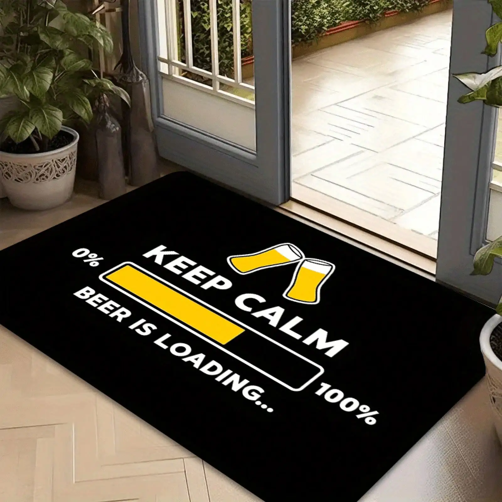 1pc Non-Slip Absorbent Door, Keep Calm% Beer Is Loading Design, Hand Washable Plush Textile Floor, Thick Fleece Material - Sponge Thickness 1.02cm, Suitable