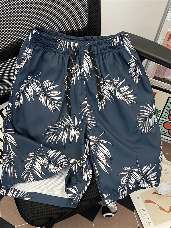 

Мужские пляжные шорты с гавайским принтом, быстросохнущие, длиной до колена, для студентов, с высокой талией, прямого кроя, летняя мода