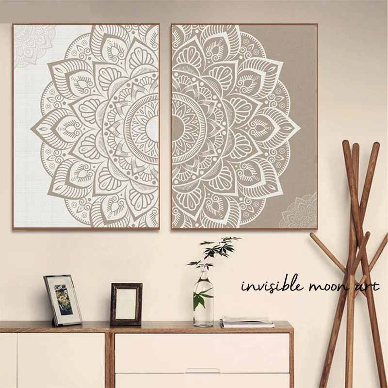 مجردة ماندالا زهرة نمط البيج بوهيميا يستنشق إكسيل زن الفن الملصقات قماش اللوحة جدار يطبع صور غرفة ديكور المنزل #1